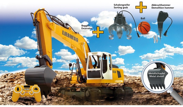 Excavadora Teledirigida Liebherr R936 1:20 2,4GHz Destruction-Set con Pinza y Martillo de Demolicion